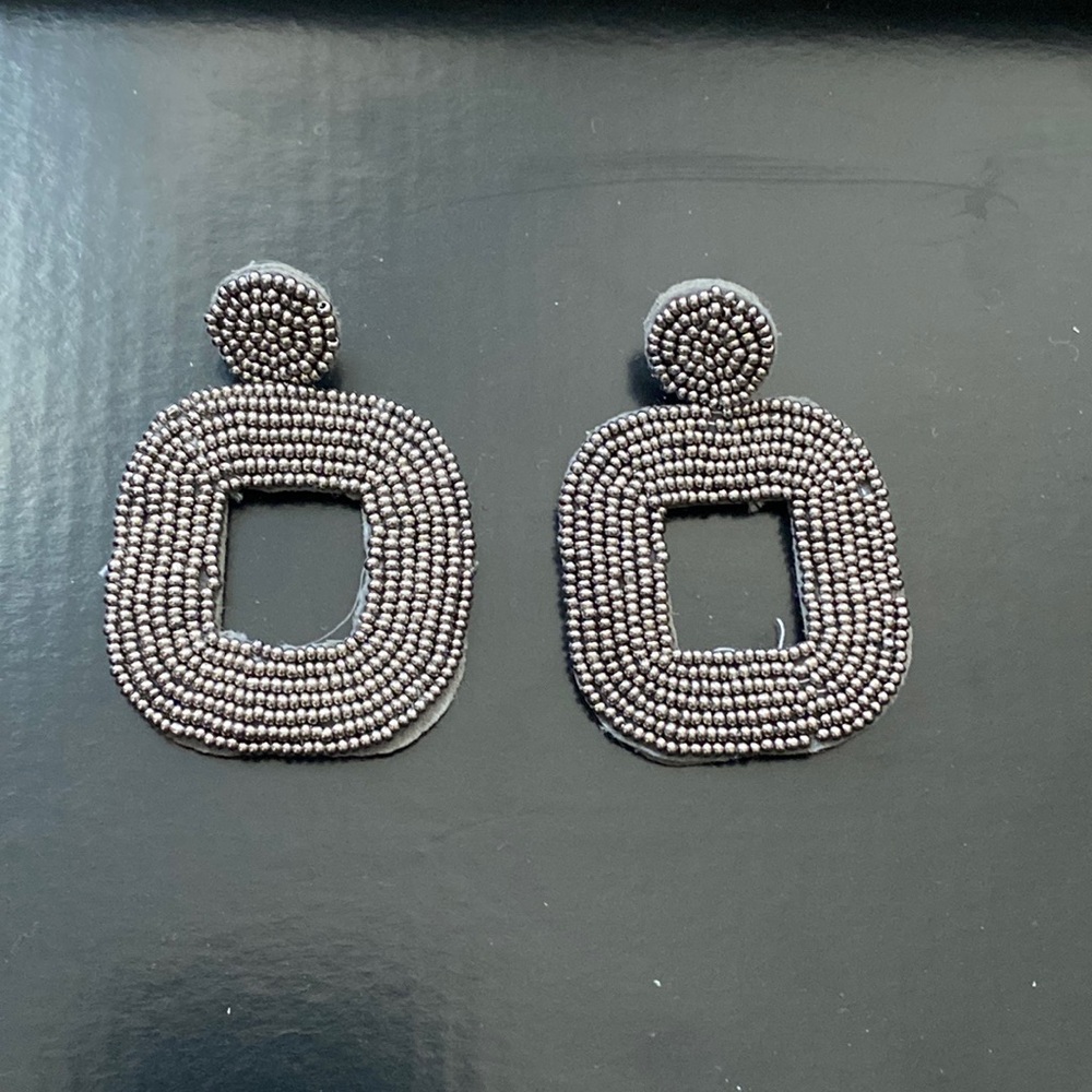 Charcoal Felt Beaded Square Earrings